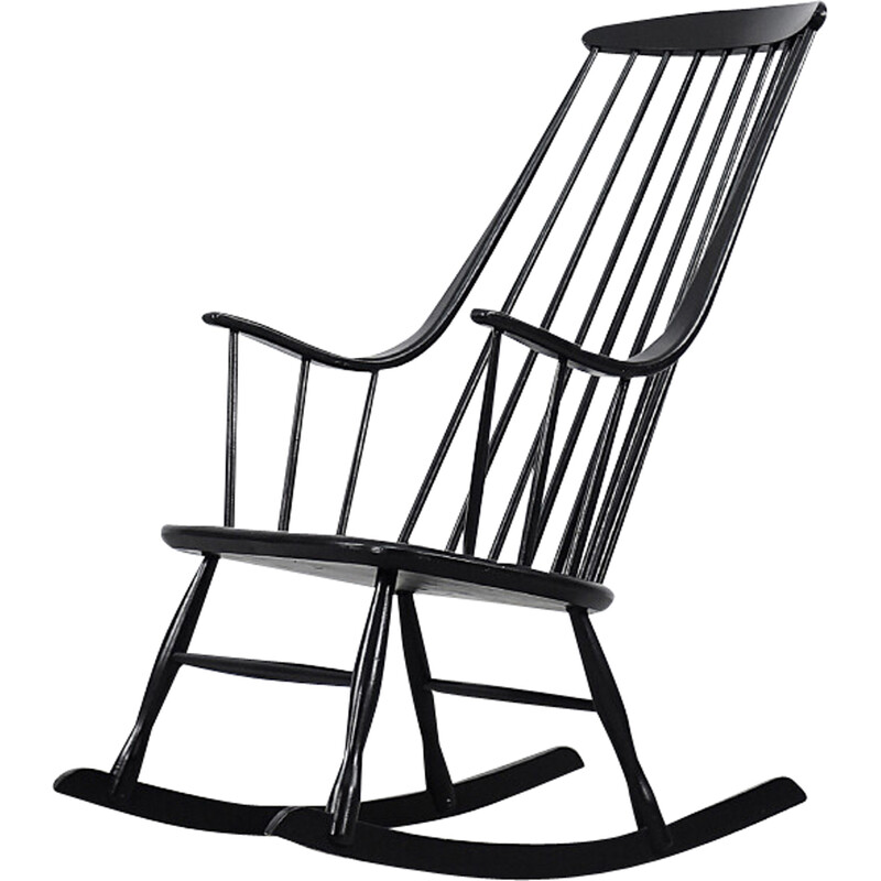 Vintage Swedish wooden black Grandessa rocking chair by Lena Larsson for Nesto, 1960s