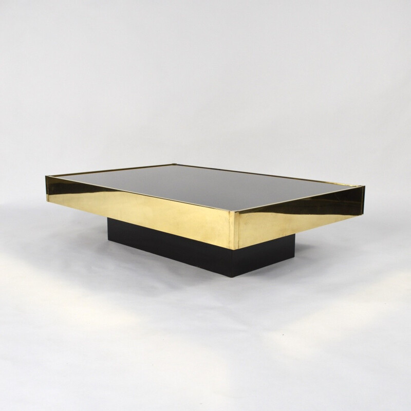 Italian coffee table in mirrored glass and brass 1960s