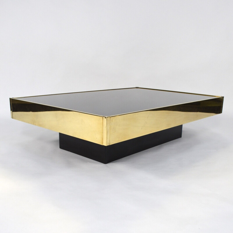 Italian coffee table in mirrored glass and brass 1960s