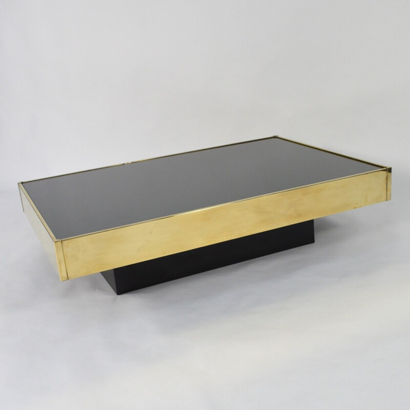 Italian coffee table in mirrored glass and brass 1960s