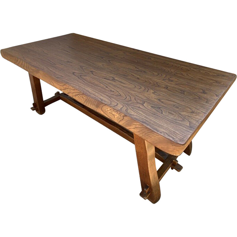 Scandinavian vintage Brutalist table in solid elmwood, 1950