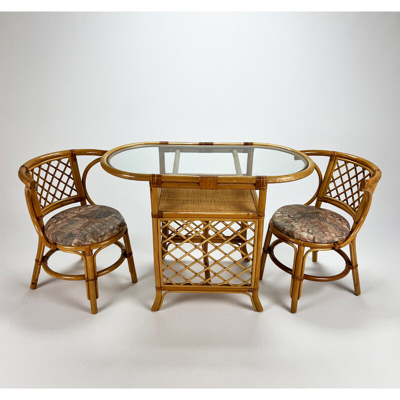 Mid century bamboo and wicker dining set, 1960s