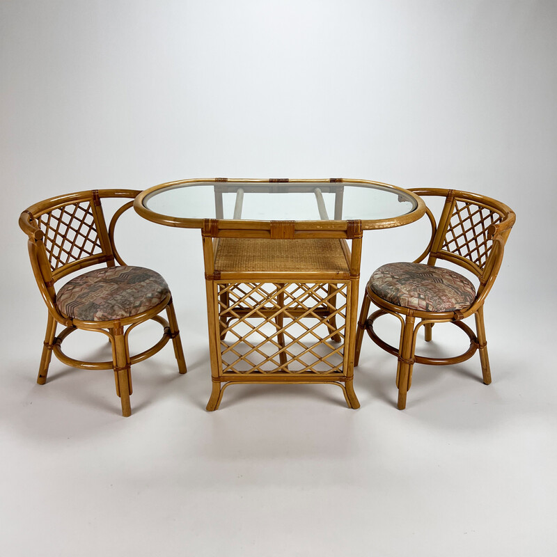 Mid century bamboo and wicker dining set, 1960s