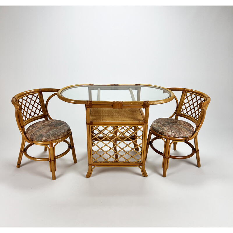 Mid century bamboo and wicker dining set, 1960s