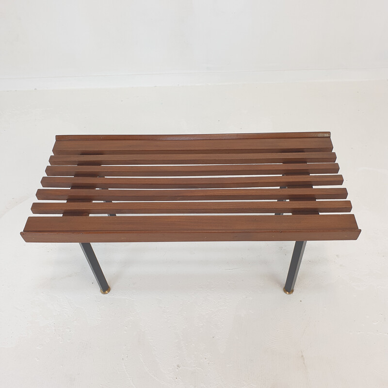 Vintage bench in teak with brass feet, Italy 1950s