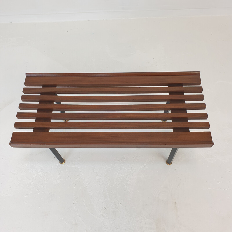 Vintage bench in teak with brass feet, Italy 1950s