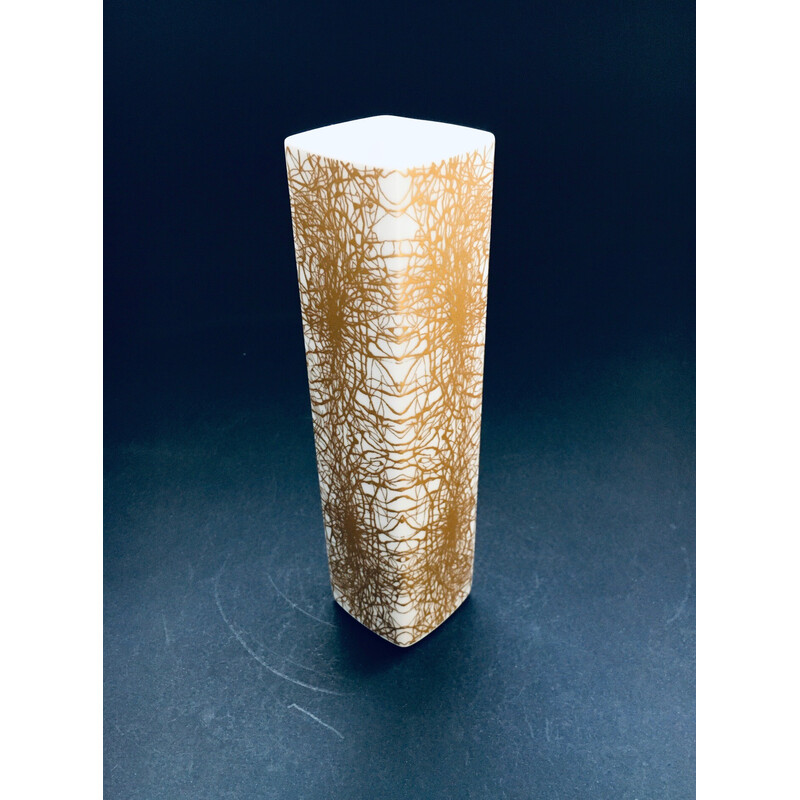 Vintage porcelain abstract gold pattern vase by Heinrich and Co Selb Bavaria, Germany 1970s