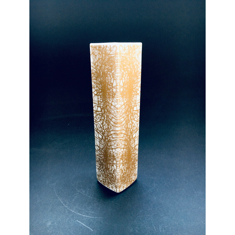 Vintage porcelain abstract gold pattern vase by Heinrich and Co Selb Bavaria, Germany 1970s