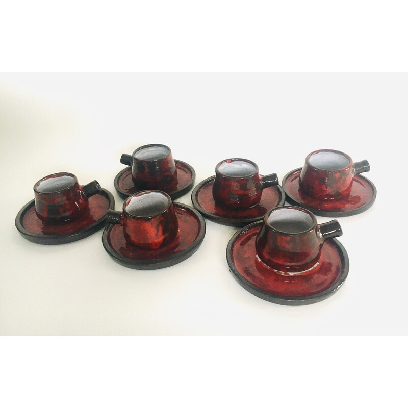 Vintage Art pottery coffee service set by P. Bey, Italy 1960s