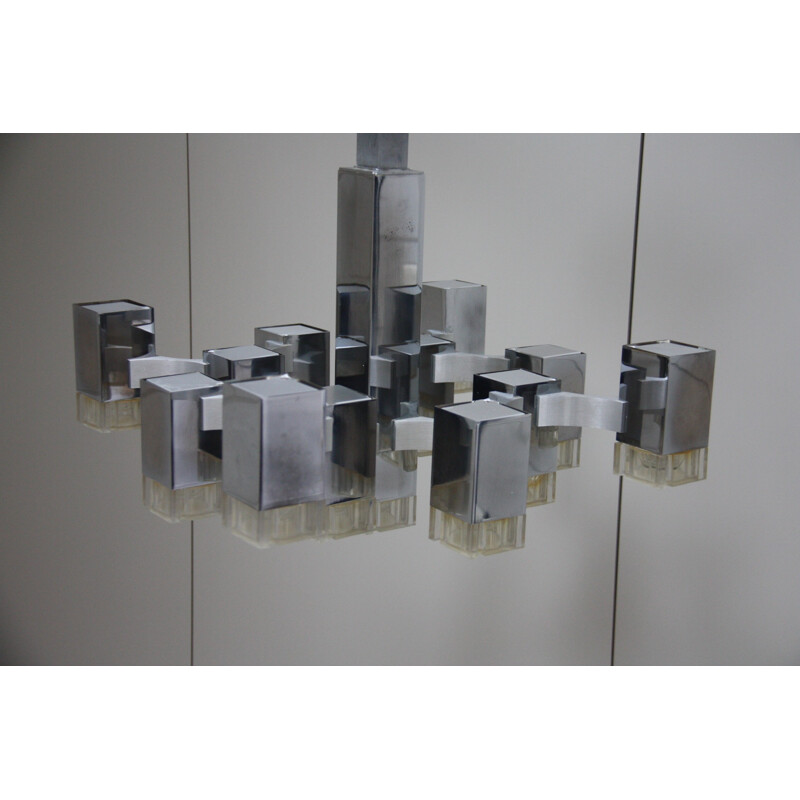 Italian chandelier in metal and glass, Gaetano SCIOLARI - 1970s