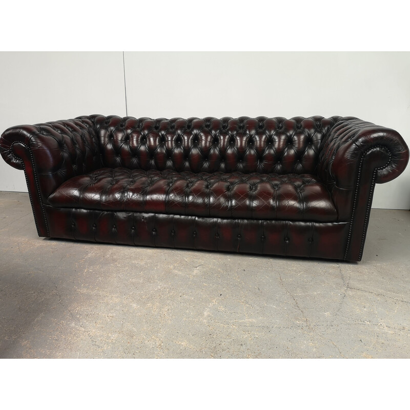 Vintage chesterfield sofa in padded burgundy leather