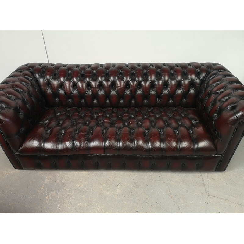 Vintage chesterfield sofa in padded burgundy leather