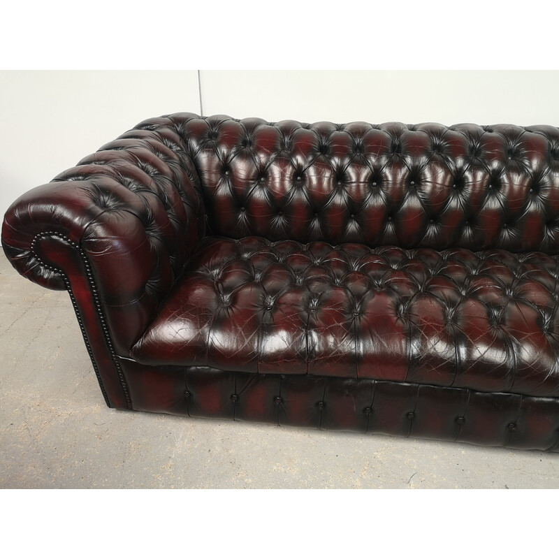 Vintage chesterfield sofa in padded burgundy leather