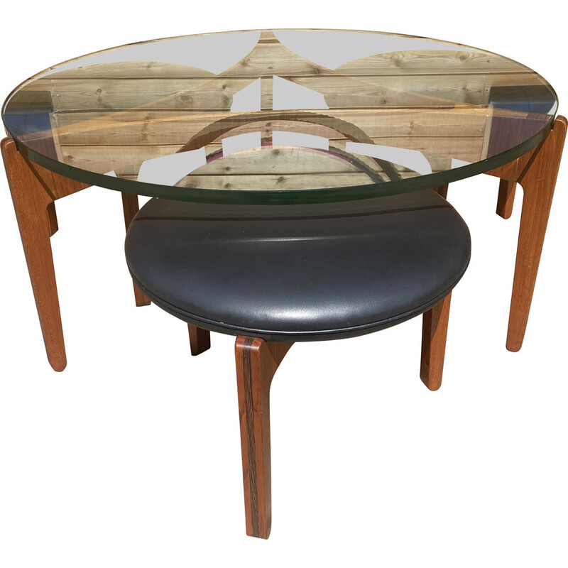 Vintage coffee table and 3 stools by Sven Ellekaer for Christian Linneberg