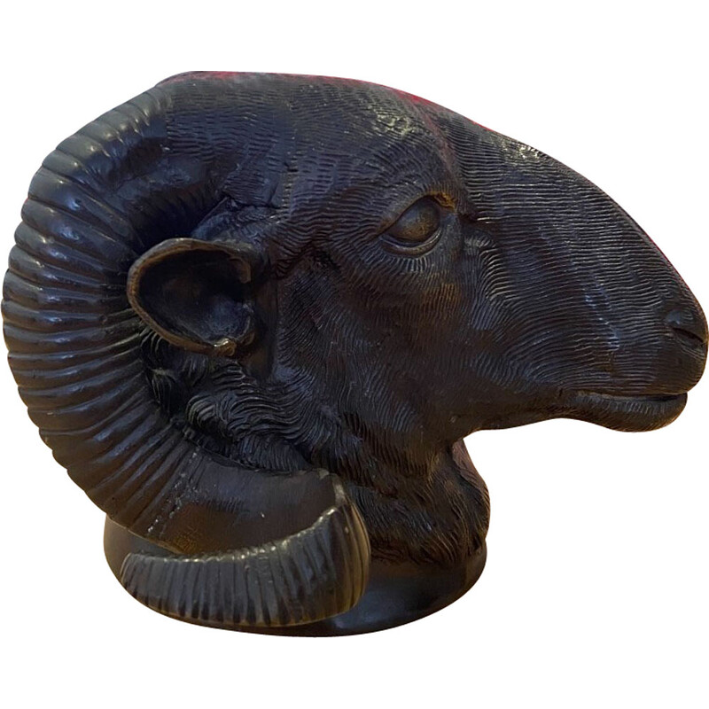 Cabeza de carnero de bronce vintage, 1950