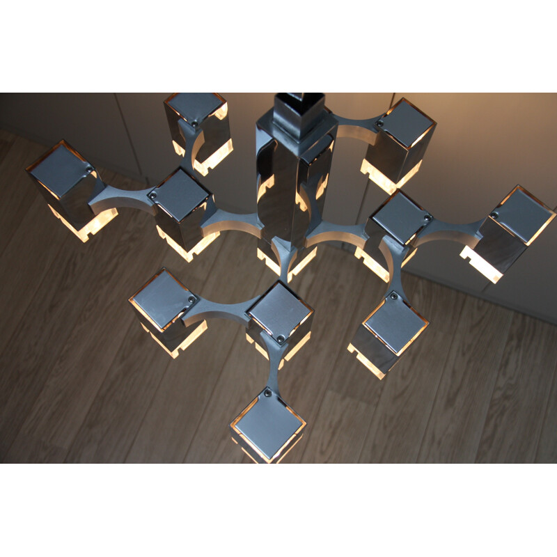 Italian chandelier in metal and glass, Gaetano SCIOLARI - 1970s