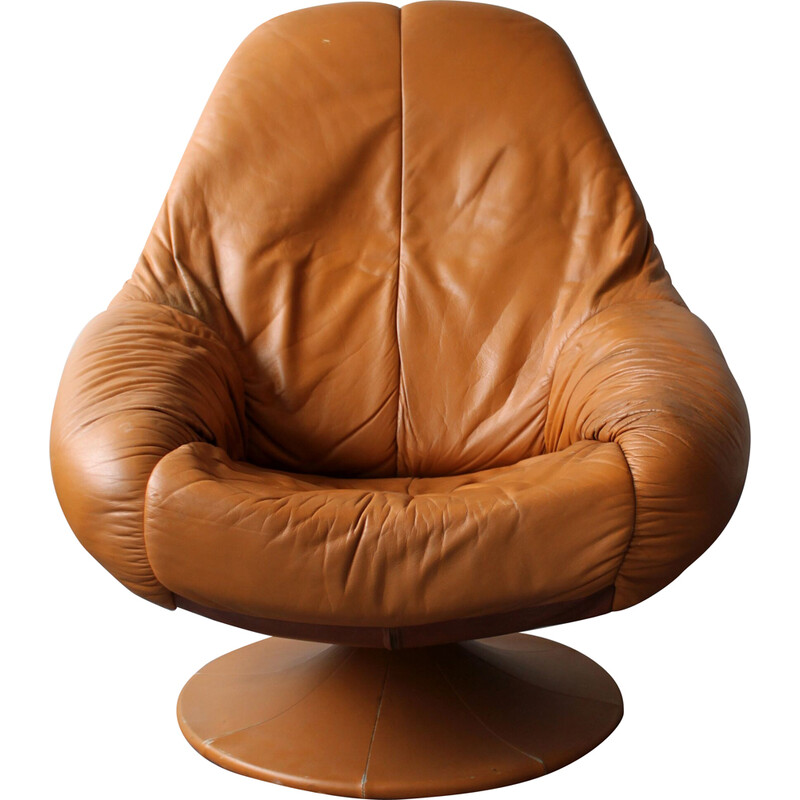 Vintage leather swivel chair by Geoffrey Harcourt, 1970s