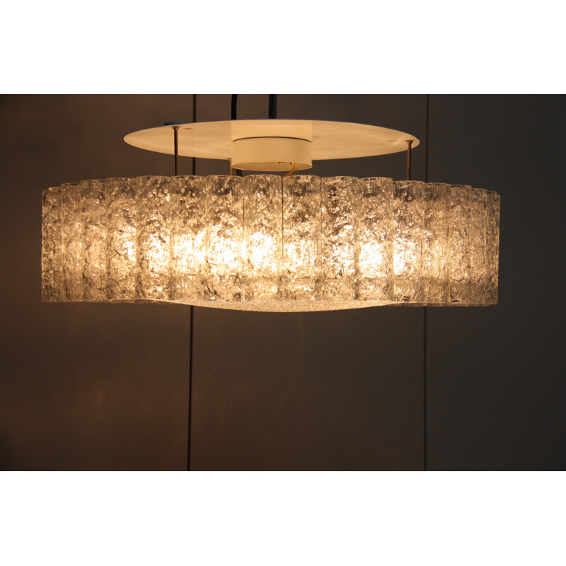 German Doria Leuchten chandelier in frosted glass - 1960s