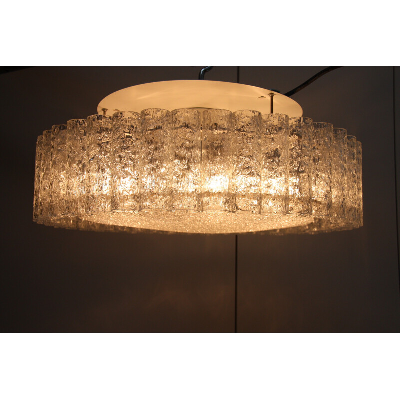 German Doria Leuchten chandelier in frosted glass - 1960s