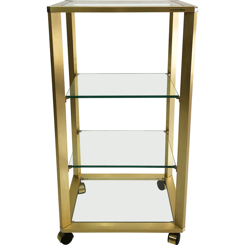 Vintage Hollywood Regency gold shelving on wheels by Pierre Vandel, 1970s