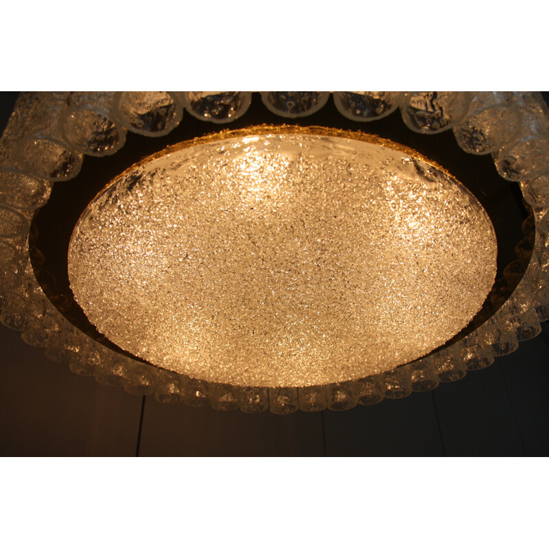 German Doria Leuchten chandelier in frosted glass - 1960s