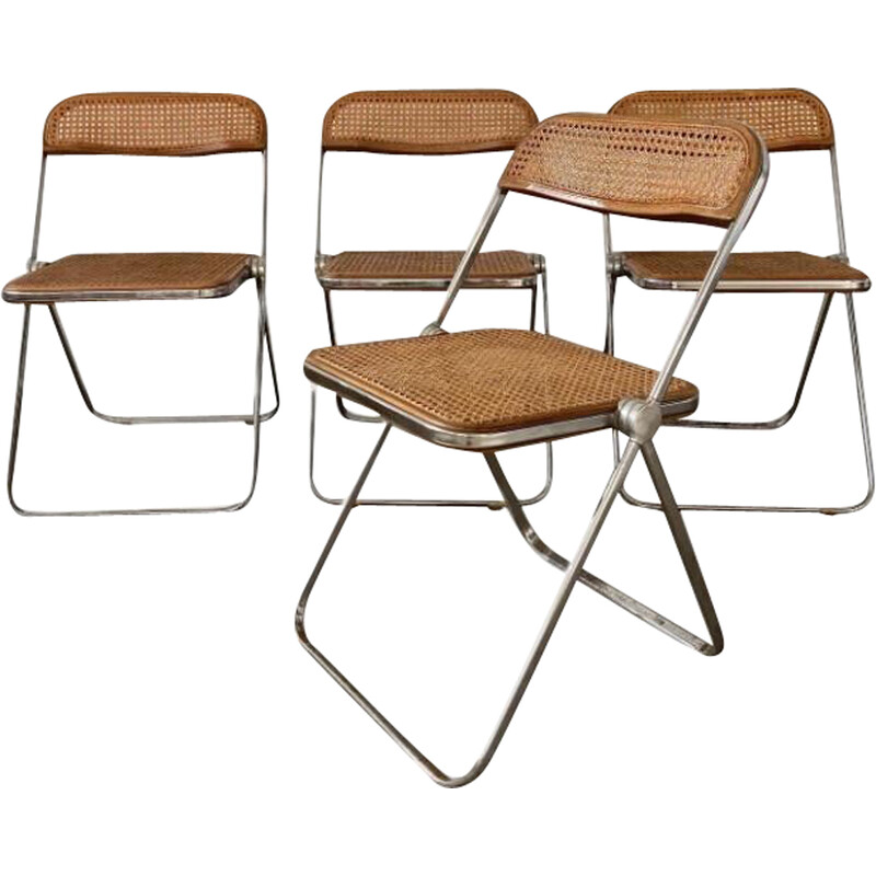 Conjunto de 4 cadeiras dobráveis de cana vintage de Giancarlo Piretti para Anonima Castelli, 1967