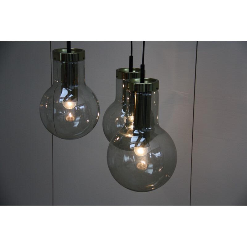 Vintage pendant lights in smoke glass, Frank LIGTELIJN - 1960s