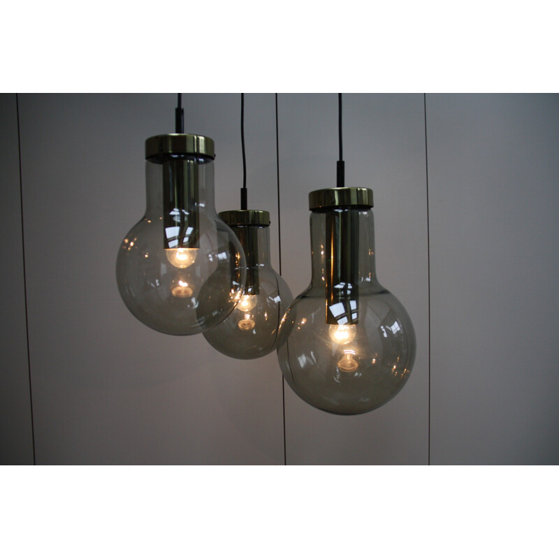 Vintage pendant lights in smoke glass, Frank LIGTELIJN - 1960s