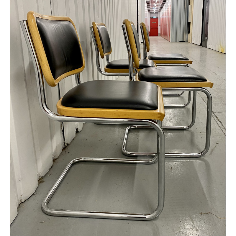 Ensemble de 4 chaises Cesca vintage chromées par Marcel Breuer