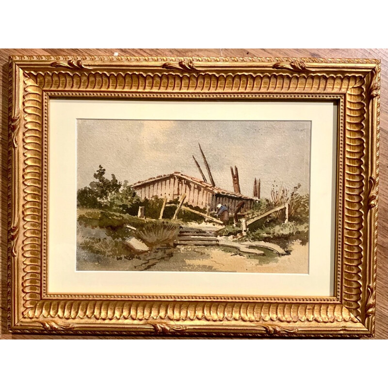 Vintage paper landscape painting by Jean Henri Chouppe