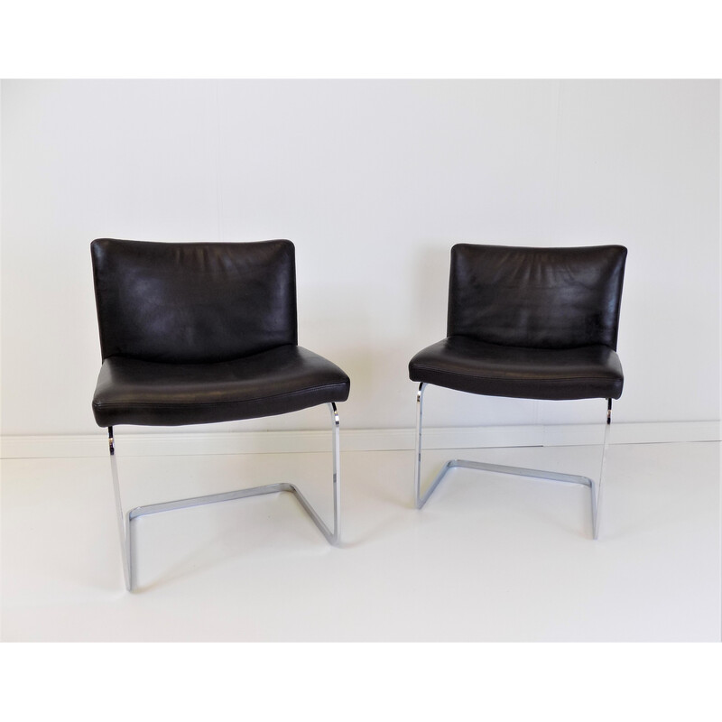 Paar vintage leren stoelen RH305 van Robert Haussmann