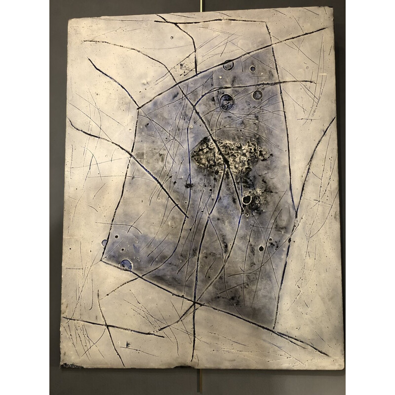 Abstraktes Vintage-Bild in Mischtechnik auf Panel von Renaud Goyon, 1980