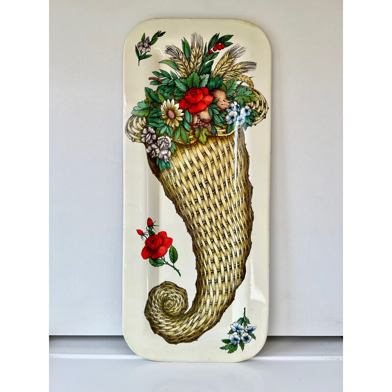 Vintage metal enamelled tray by Piero Fornasetti, Italy 1950s