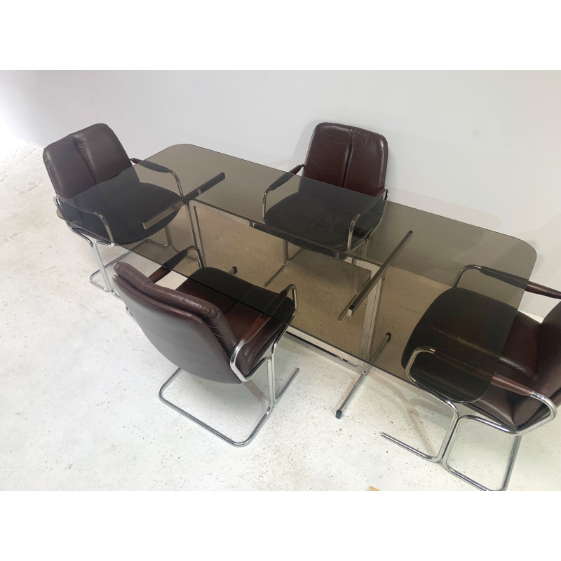 Mid century leather and chrome dining set by Tim Bates for Pieff