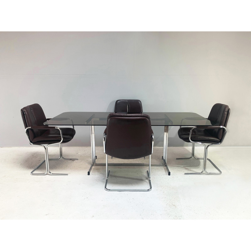 Mid century leather and chrome dining set by Tim Bates for Pieff