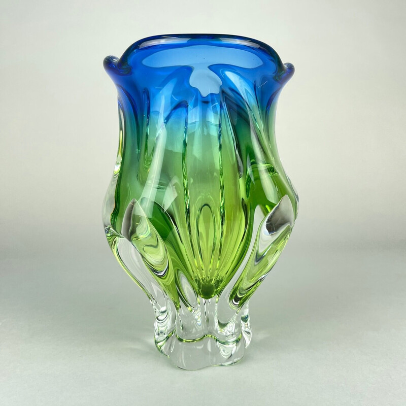 Vintage Bohemian glass vase by Josef Hospodka for Chribska Glassworks, 1960