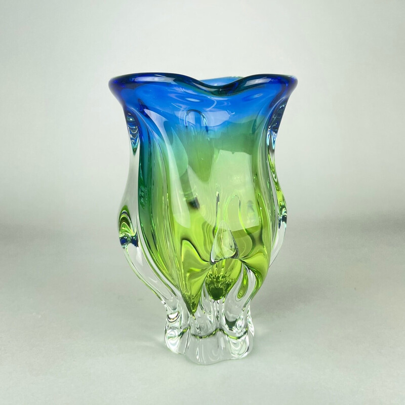 Vintage Boheemse glazen vaas van Josef Hospodka voor Chribska Glassworks, 1960