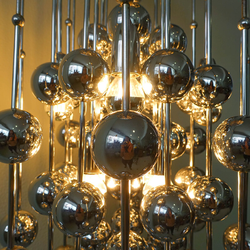 Vintage chrome-plated metal waterfall pendant lamp by Verner Panton for J. Lüber, 1970