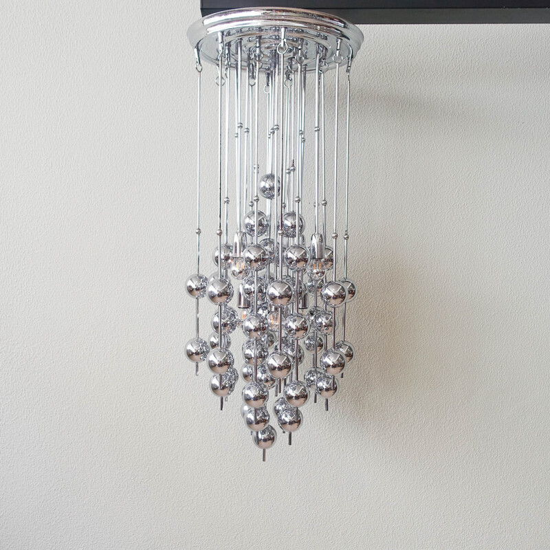 Vintage chrome-plated metal waterfall pendant lamp by Verner Panton for J. Lüber, 1970