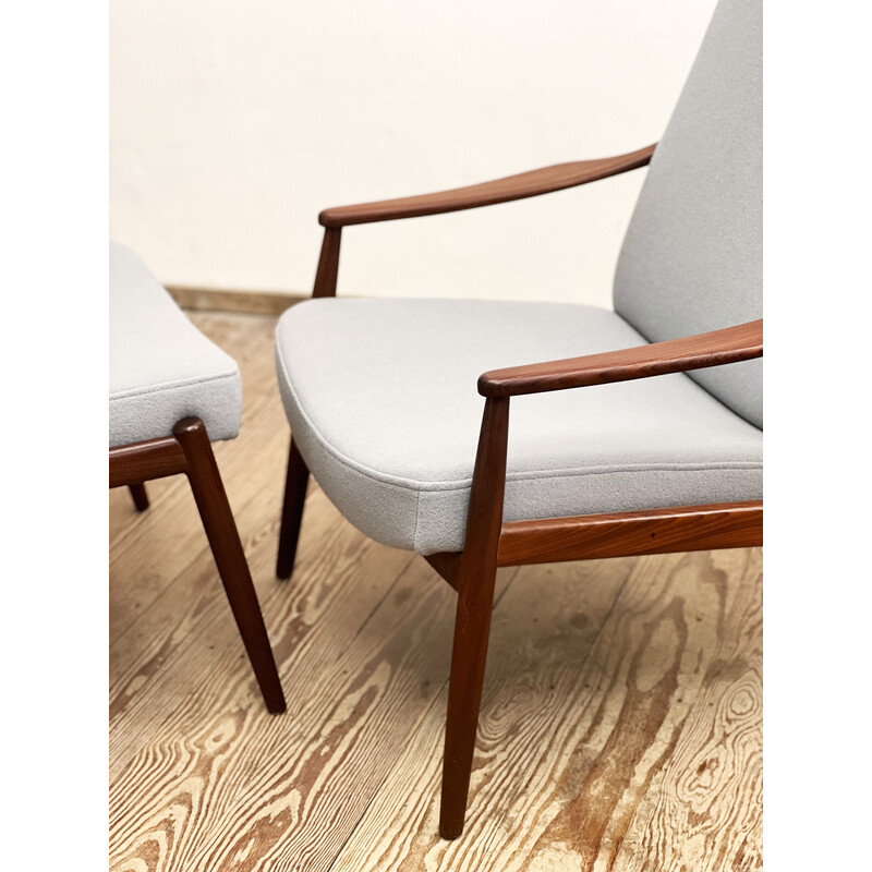 Mid century teak armchair with footstool by Hartmut Lohmeyer for Wilkhahn, Germany 1950s