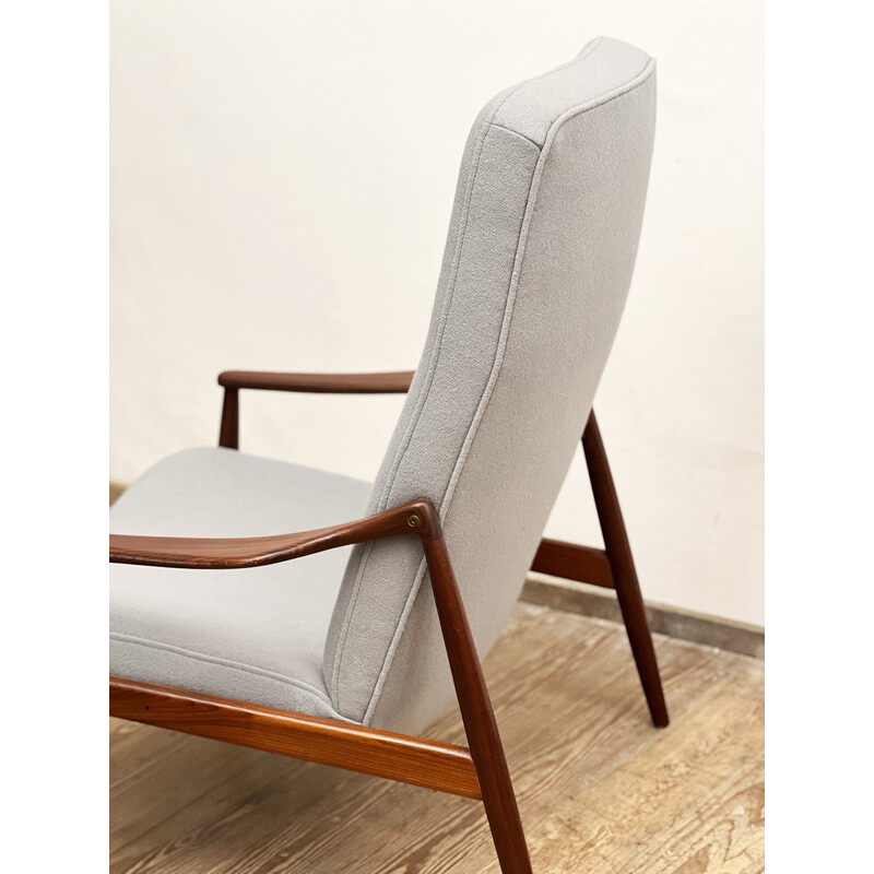 Mid century teak armchair with footstool by Hartmut Lohmeyer for Wilkhahn, Germany 1950s