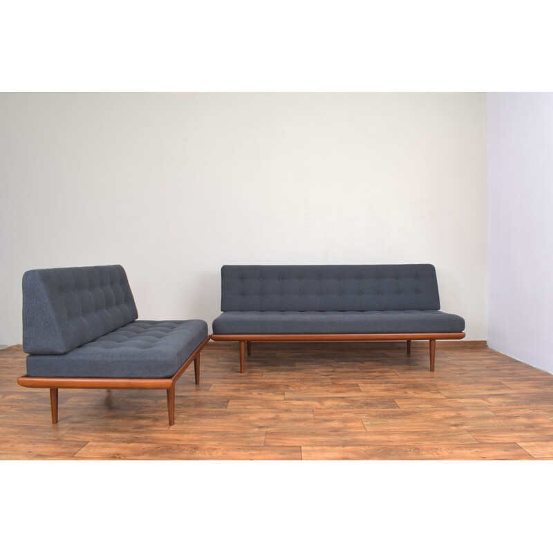 Pair of vintage Minerva teak sofa-bed by Peter Hvidt and Orla Mølgaard-Nielsen for France and Søn, 1950s