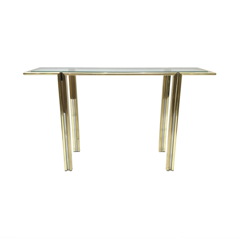 Console vintage Hollywood Regency en chrome et laiton par Romeo Rega, 1970