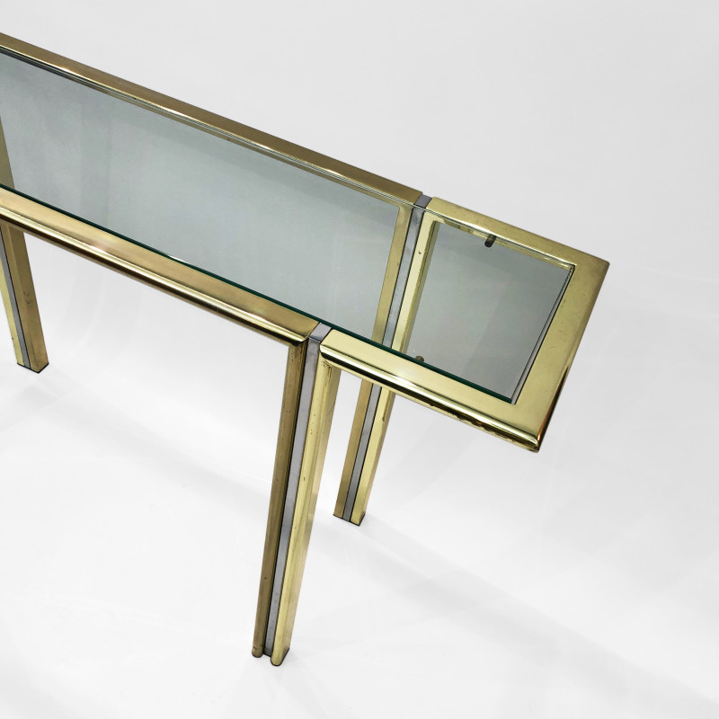 Vintage Hollywood Regency console in chrome and brass by Romeo Rega, 1970s