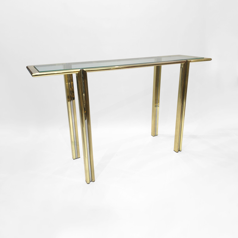 Vintage Hollywood Regency console in chrome and brass by Romeo Rega, 1970s