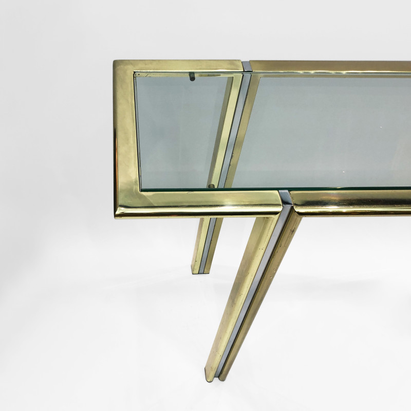 Vintage Hollywood Regency console in chrome and brass by Romeo Rega, 1970s