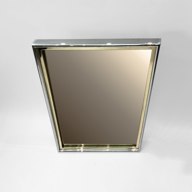 Vintage Hollywood Regency smoked mirror in gold chrome, 1970