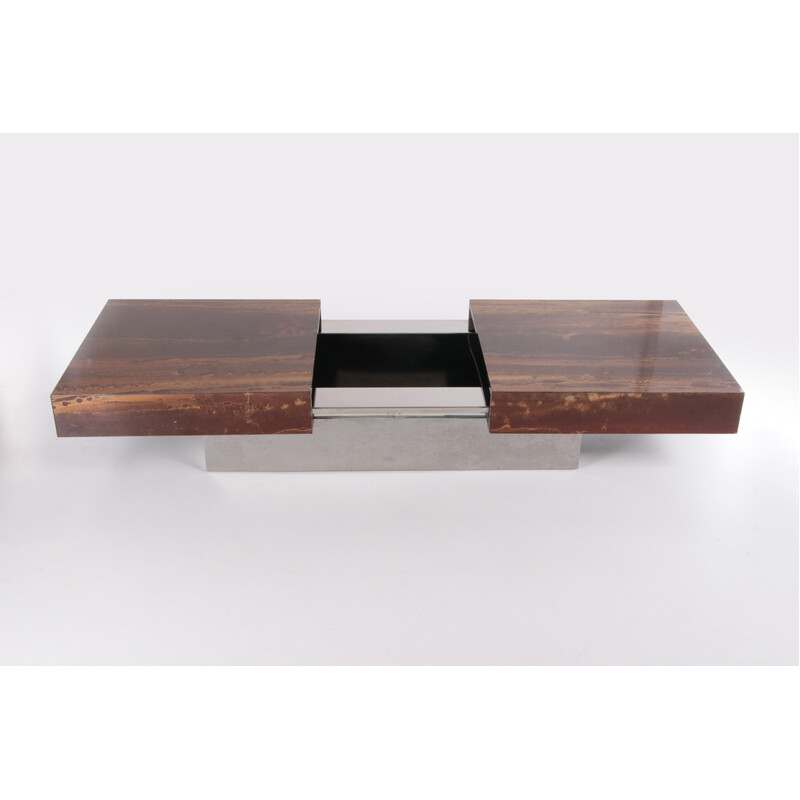 Italian vintage coffee table with bar by Aldo Tura, 1970s