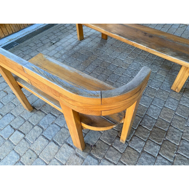 Pair of vintage S35 solid elmwood benches by Pierre Chapo, 1960