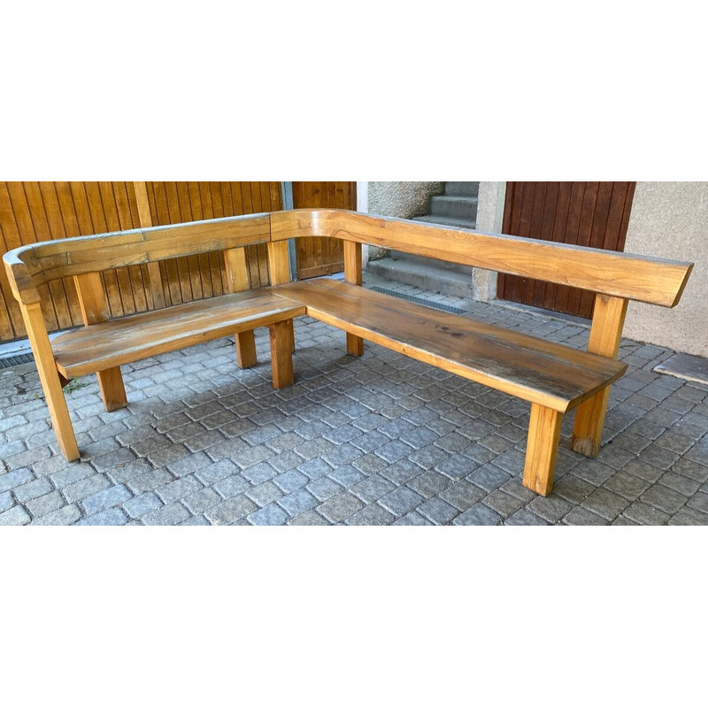 Pair of vintage S35 solid elmwood benches by Pierre Chapo, 1960